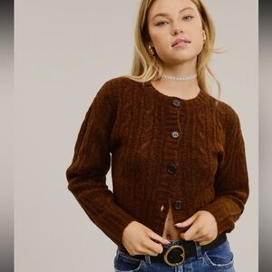Brown Cable Knit Cardigan
